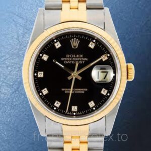 Rolex Datejust 16233BKDJ Pour des hommes Bracelet Cadran Noir Automatique