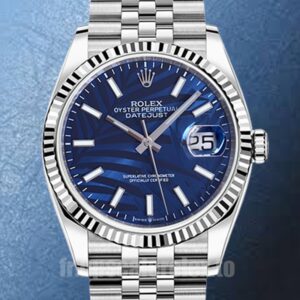 Rolex Datejust 41mm Pour des hommes 126234 Argenté Cadran bleu motif palmier