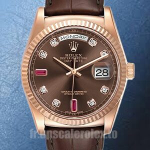 Rolex Day-Date 118135-0022 Pour des hommes 36mm Doré rose Bracelet en cuir