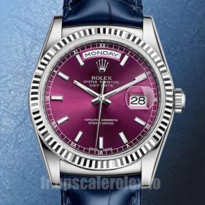 Rolex Day-Date m118139-0060 Pour des hommes 36mm Bracelet en cuir Cadran Cerise