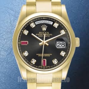 Rolex Day-Date Pour des hommes 118208 36mm Cadran noir