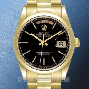 Rolex Day-Date 36mm Pour des hommes 118208 Ton d'or Cadran noir