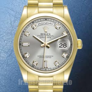 Rolex Day-Date Pour des hommes 36mm 118208 Cadran gris Ton d'or