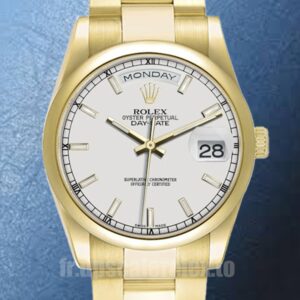Rolex Day-Date 118208 36mm Pour des hommes Bracelet Huître Cadran blanc
