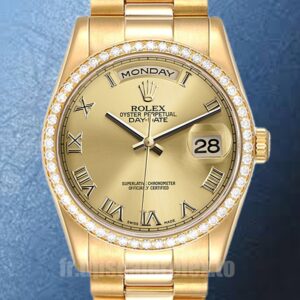 Rolex Day-Date Pour des hommes 118348-0147 36mm Ton d'or Cadran Champagne