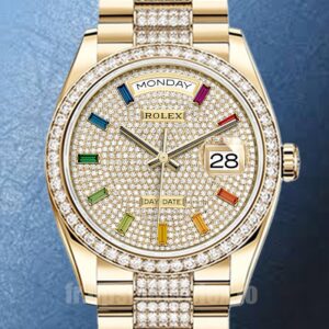 Rolex Day-Date 36mm Pour des hommes m128348rbr-0031 Cadran pavé de diamants Ton d'or