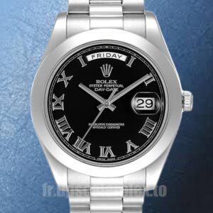 Rolex Day-Date 218206 41mm Pour des hommes Cadran noir Argenté