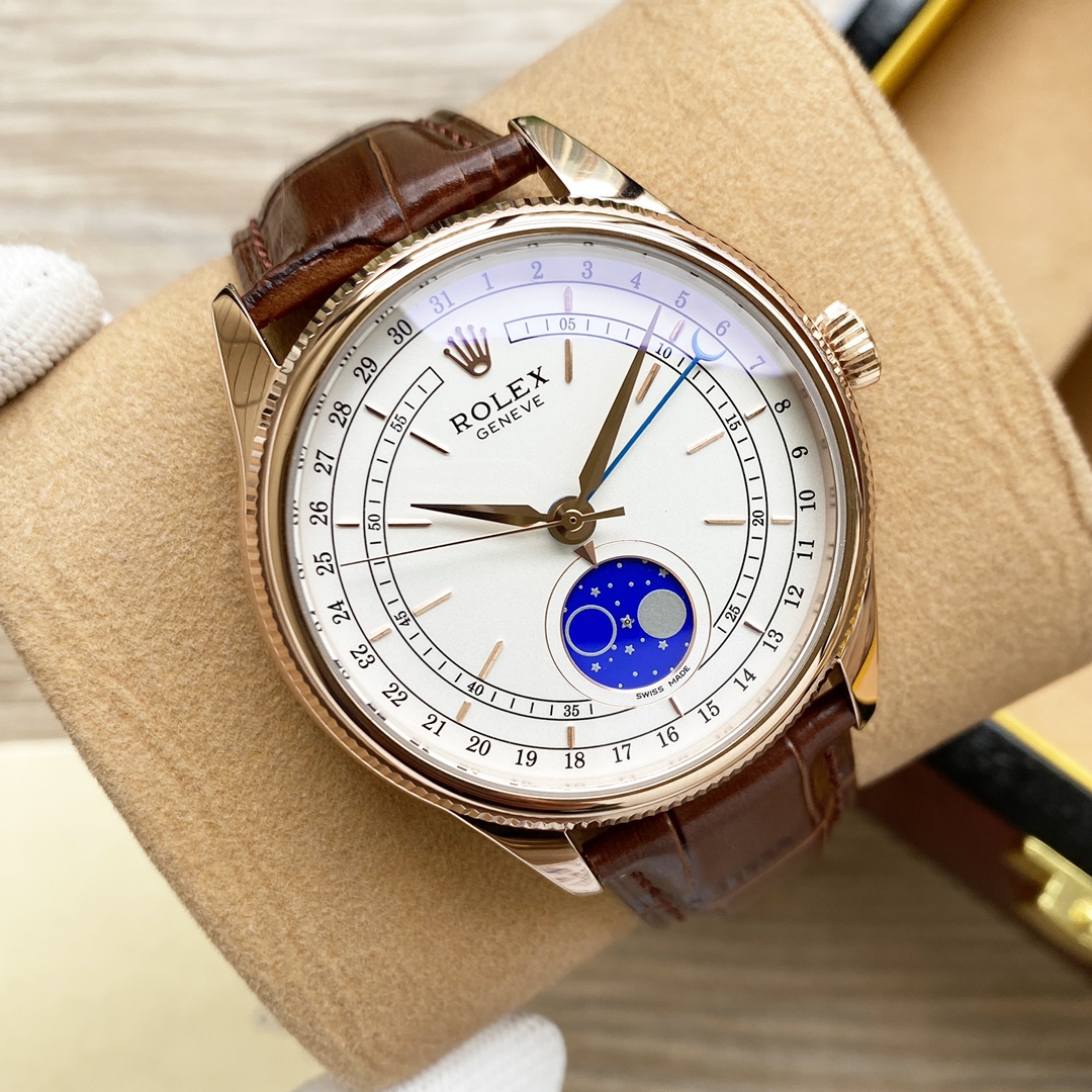 Rolex Cellini PMX011 environ 39 mm montre pour homme bracelet en cuir – FRUR